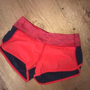 red and grey lulu running shorts